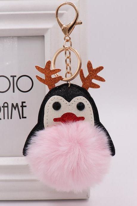 Christmas lovely antler Penguin bag key chain women's fur pendant cartoon Plush Doll Pendant-6