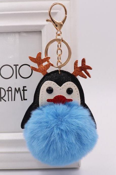 Christmas lovely antler Penguin bag key chain women's fur pendant cartoon Plush Doll Pendant-7