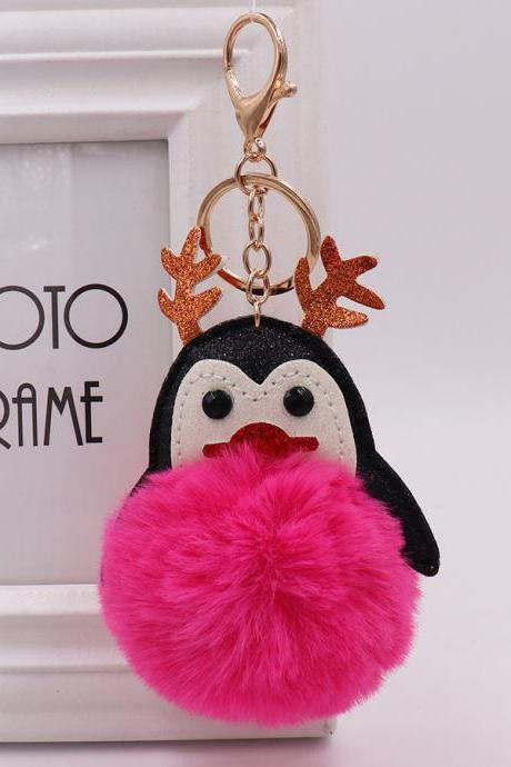Christmas lovely antler Penguin bag key chain women's fur pendant cartoon Plush Doll Pendant-8