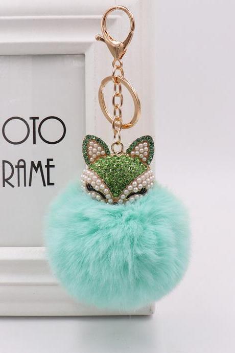 Diamond inlaid alloy fox head wool ball bag pendant imitation Rex Rabbit Plush key chain-8