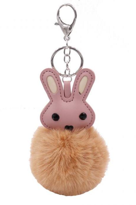Cute Rabbit Plush Key Chain Pu Leather Bag Pendant Female Plush Ball Car Pendant-1