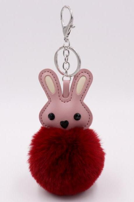 Cute Rabbit Plush key chain PU leather bag pendant female plush ball car pendant-4