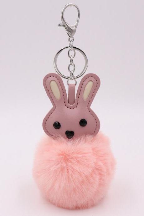 Cute Rabbit Plush Key Chain Pu Leather Bag Pendant Female Plush Ball Car Pendant-6