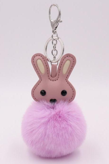 Cute Rabbit Plush Key Chain Pu Leather Bag Pendant Female Plush Ball Car Pendant-7