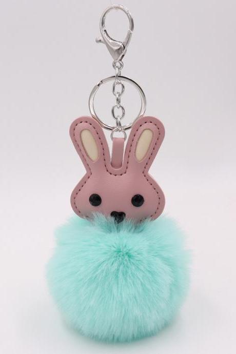 Cute Rabbit Plush Key Chain Pu Leather Bag Pendant Female Plush Ball Car Pendant-8