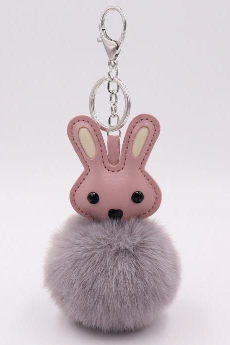 Cute Rabbit Plush Key Chain Pu Leather Bag Pendant Female Plush Ball Car Pendant-9