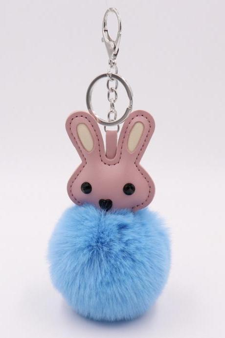 Cute Rabbit Plush Key Chain Pu Leather Bag Pendant Female Plush Ball Car Pendant-11