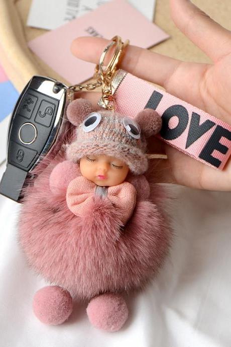Sleep Doll Key Chain Female Korean Lovely Creative Car Key Chain Pendant Plush Doll-2