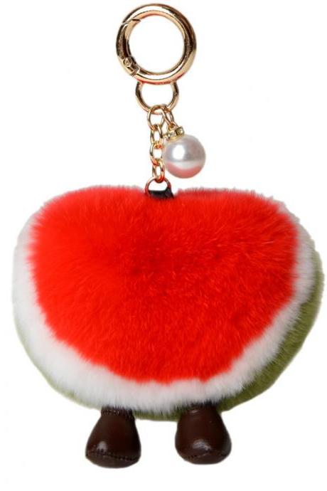 Watermelon strawberry car key chain small pendant Rex rabbit fur bag Plush Doll Pendant-3