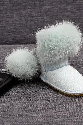 Mink fur snow boots simple metal key ring Plush bag Pendant-8