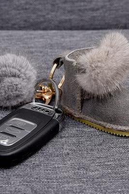 Mink fur snow boots simple metal key ring Plush bag Pendant-9