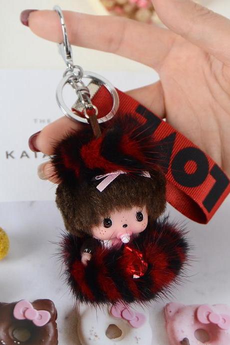 Mink Hair Munch Key Chain Doll Car Pendant Plush Toy Cartoon Doll-2