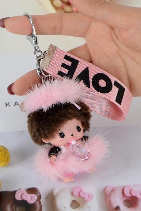Mink Hair Munch Key Chain Doll Car Pendant Plush Toy Cartoon Doll-3