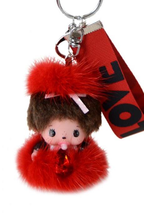 Mink Hair Munch Key Chain Doll Car Pendant Plush Toy Cartoon Doll-4