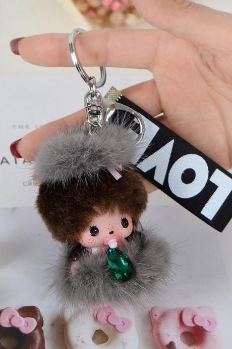 Mink hair Munch key chain doll car pendant plush toy cartoon doll-5