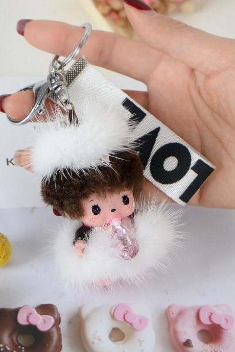 Mink hair Munch key chain doll car pendant plush toy cartoon doll-6