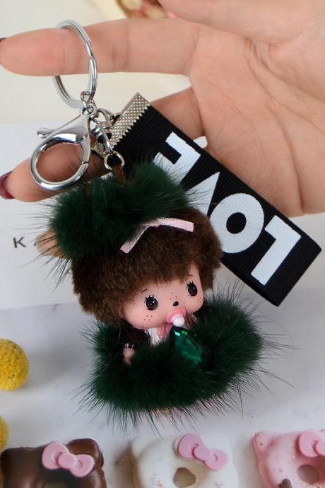 Mink Hair Munch Key Chain Doll Car Pendant Plush Toy Cartoon Doll-10