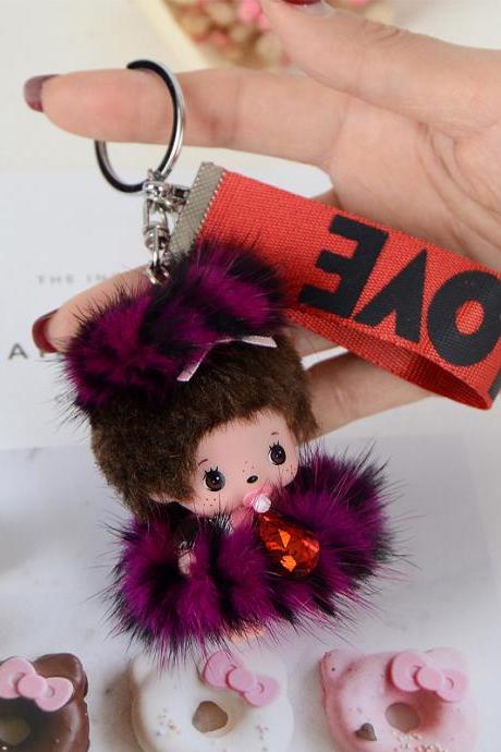 Mink Hair Munch Key Chain Doll Car Pendant Plush Toy Cartoon Doll-11