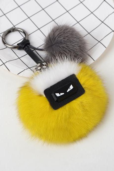 Mini Monster Pendant Hair Ball Lovely Fox Hair Key Chain-2