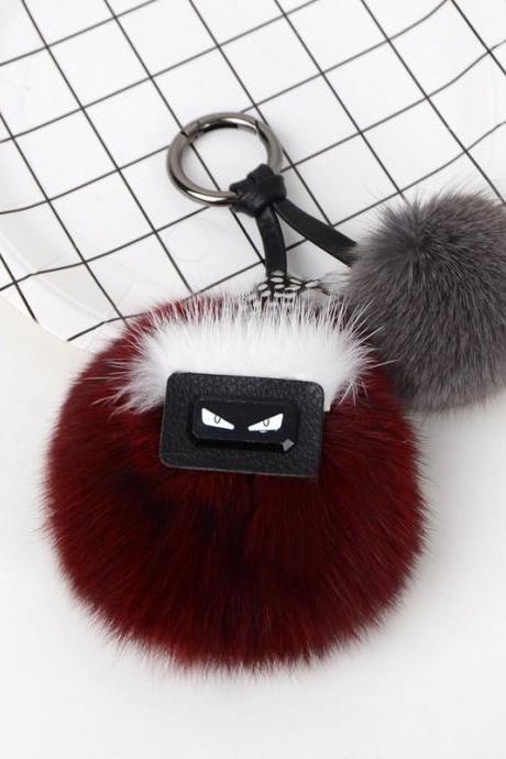 Mini Monster Pendant Hair Ball Lovely Fox Hair Key Chain-7