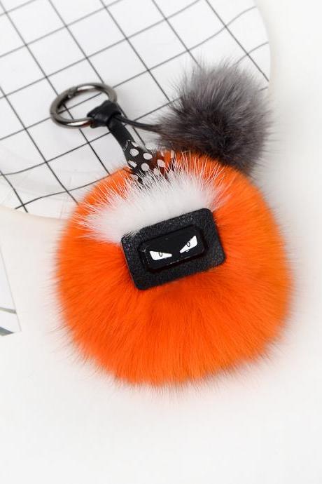 Mini Monster Pendant Hair Ball Lovely Fox Hair Key Chain-8