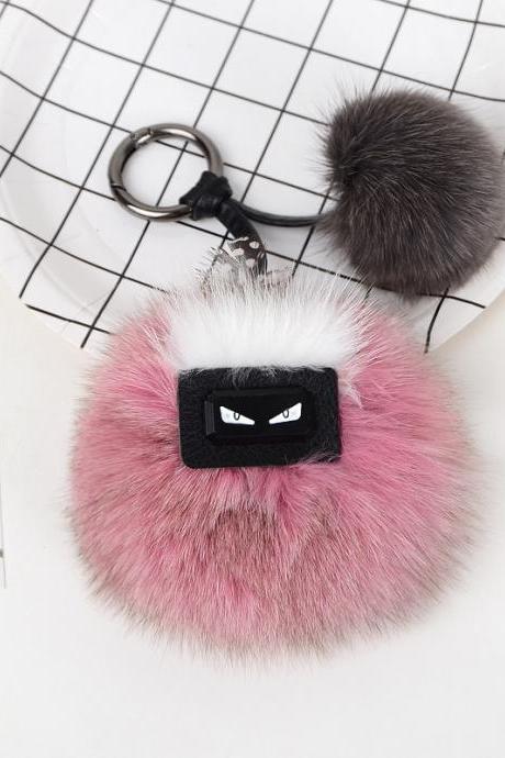 Mini Monster Pendant Hair Ball Lovely Fox Hair Key Chain-9