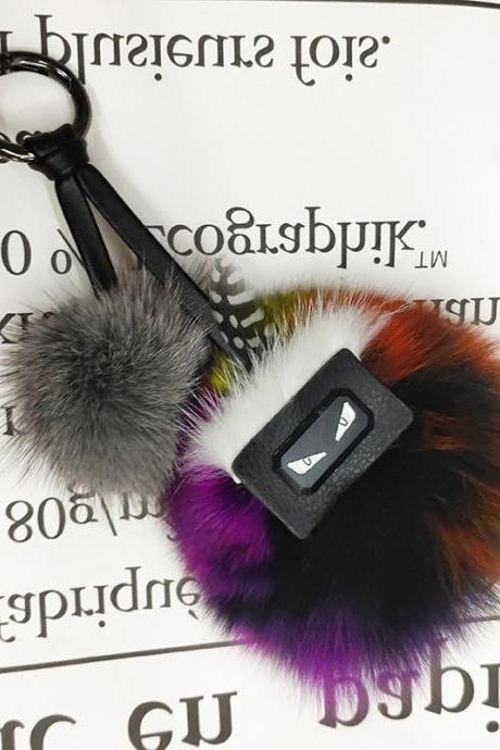 Mini Monster Pendant Hair Ball Lovely Fox Hair Key Chain-11