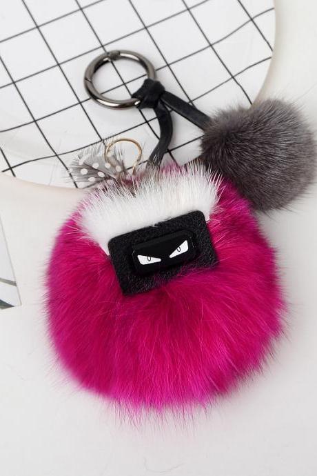 Mini Monster Pendant Hair Ball Lovely Fox Hair Key Chain-12