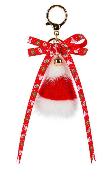 Mink hair Christmas hat key pendant fur bag Pendant-1