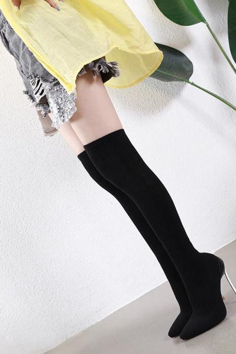 Autumn And Winter High Heels And Thin Heels Elastic Boots-1