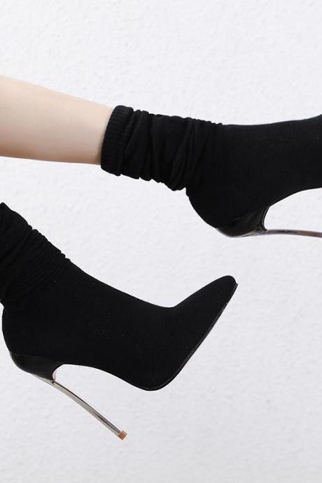 Autumn And Winter High Heels And Thin Heels Elastic Boots-2