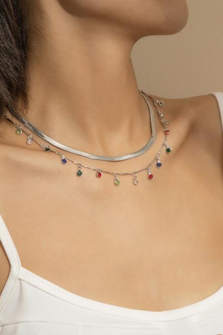 Fashion Bone Chain Multi Piece Suit Diamond Necklace-silvery