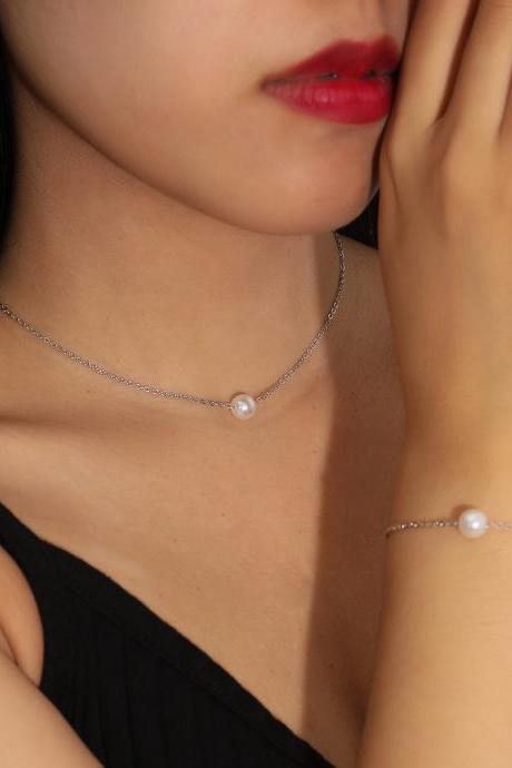 Bracelet Set Neck Chain Pearl Necklace-silvery