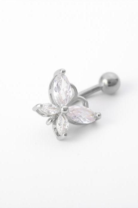 Fashion butterfly geometric hand inlaid navel nail-Silvery