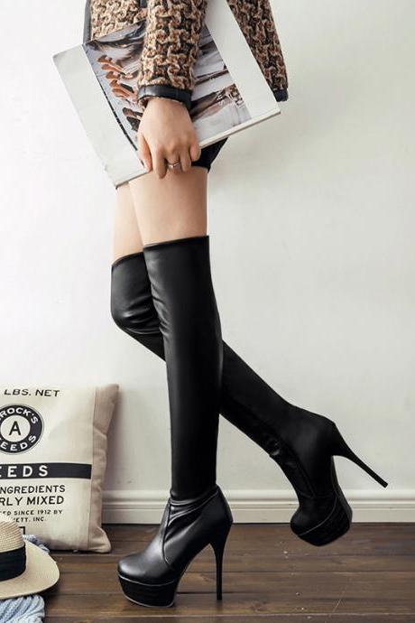 Over Knee Boots In Autumn And Winter Women's Thin Heel Thigh Boots-black