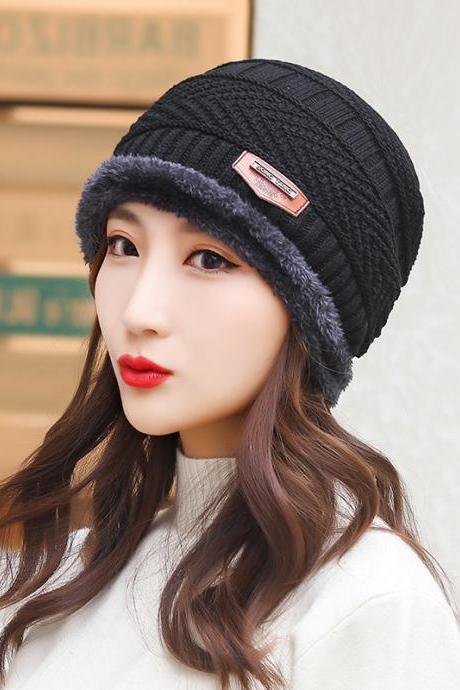Men's And Women's Winter Thickened Plush Knitted Cotton Hat Cycling Cold Proof Wool Hat Damp Warm Korean