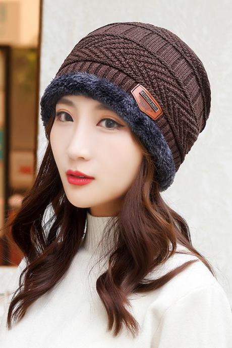 Men's And Women's Winter Thickened Plush Knitted Cotton Hat Cycling Cold Proof Wool Hat Damp Warm Korean