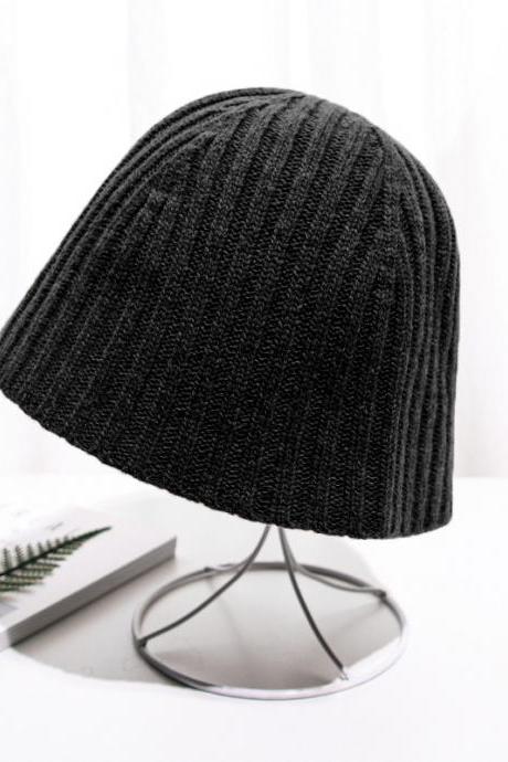 Autumn And Winter Knitting Wool Fisherman's Hat Pit Strip Versatile Women's Basin Hat-black