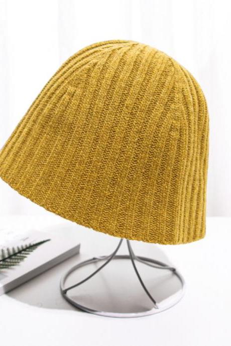 Autumn And Winter Knitting Wool Fisherman's Hat Pit Strip Versatile Women's Basin Hat-yellow
