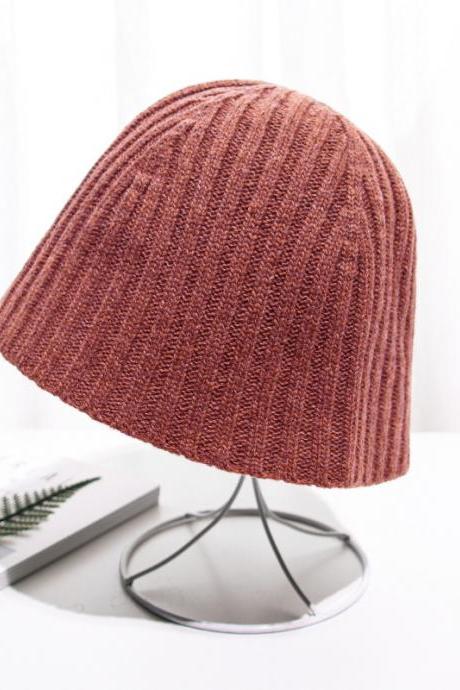 Autumn And Winter Knitting Wool Fisherman's Hat Pit Strip Versatile Women's Basin Hat-Rust Red