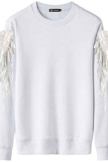 Autumn And Winter Wings Three-dimensional Feather Embroidery Sports Sweater-white+white Wing