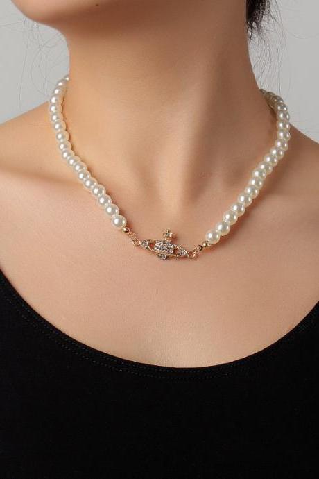 Golden Fashion Necklace Pearl Necklace Diamond Star Pendant Necklace