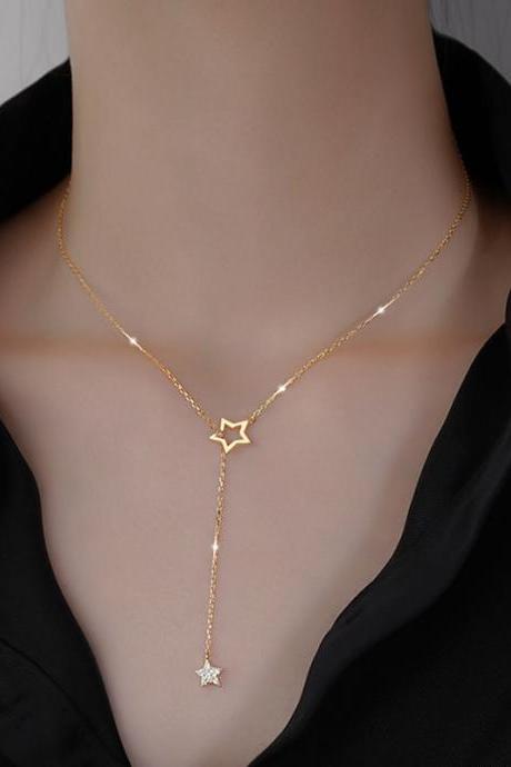 Golden Diamond Star Necklace hollow clavicle chain