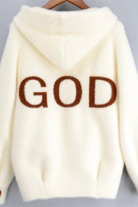 Imitation Mink Hooded Short Sweater Coat Women&amp;amp;#039;s Loose Thick Imitation Mink Wool Lantern Sleeve Cardigan-7#