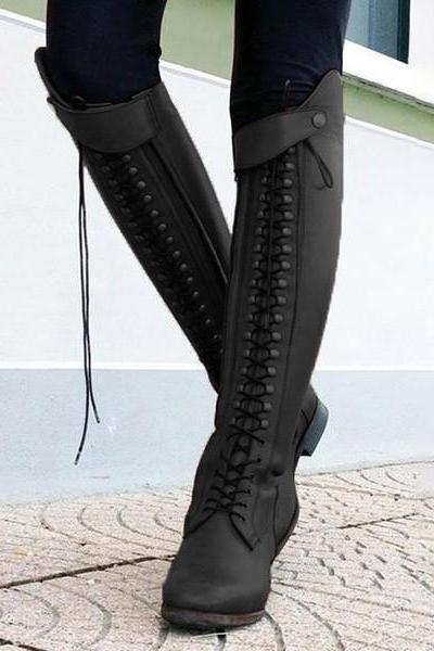 Black Fashionable High Tube Knee Boots
