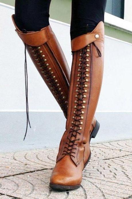 Brown Fashionable High Tube Knee Boots