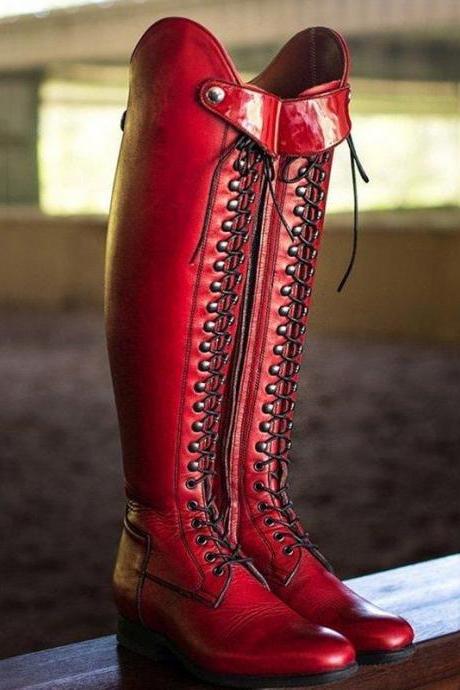 Red Fashionable High Tube Knee Boots