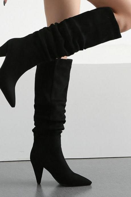 Black Autumn And Winter Pointed Cone-shaped High-heeled Fashion Boots Long Tube Boots