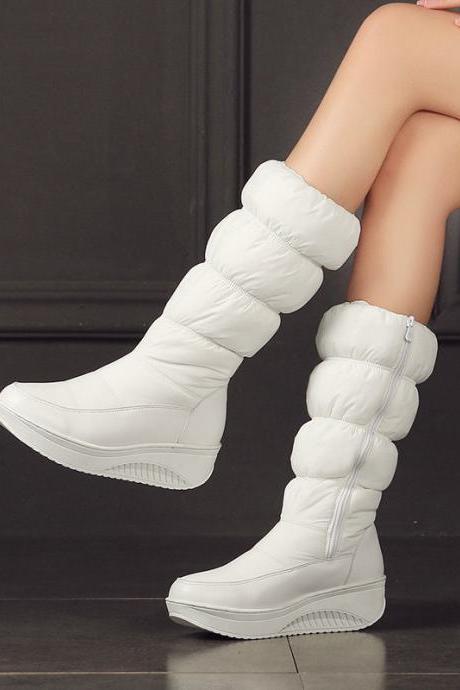 White Autumn And Winter Muffin Bottomed Middle Tube Snow Boots