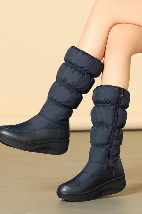 Blue Autumn And Winter Muffin Bottomed Middle Tube Snow Boots